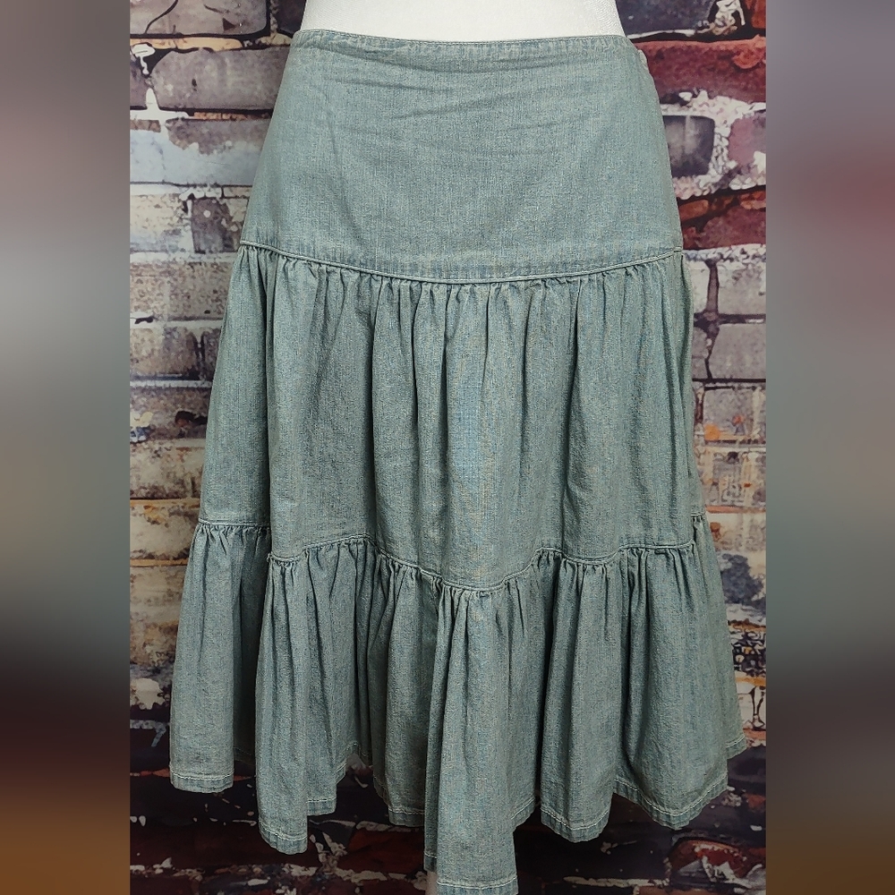 Chaps Chambray Denim Tiered Skirt